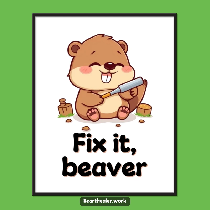Funny Kawaii Beaver Digital Art Print: Hilarious & Handy Wall Decor!