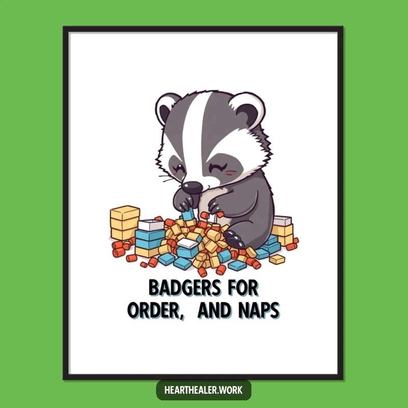 Free Printable Kawaii Badger Wall Art - Diligent Organizer - Cute Downloadable Home Decor