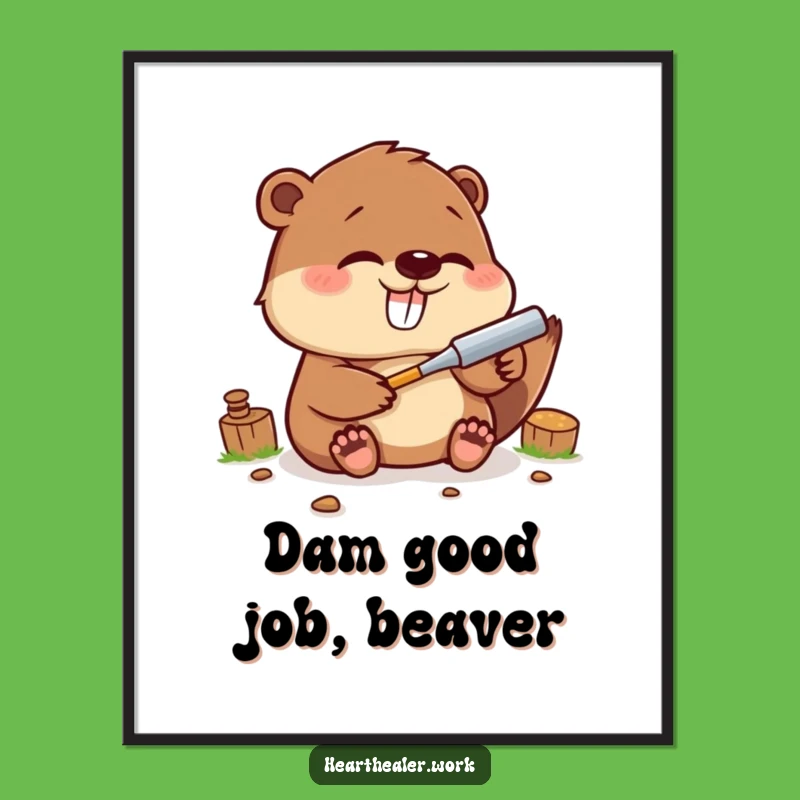 Free Printable Kawaii Beaver Wall Art - Giggling Fixer - Cute Downloadable Home Decor