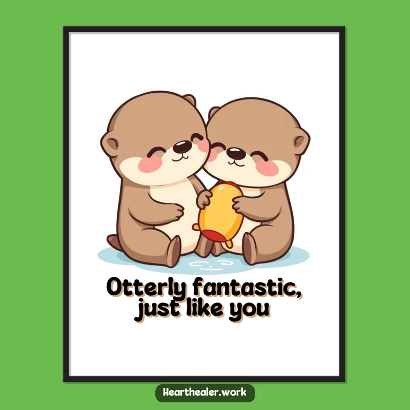 Free Printable Kawaii Otter Wall Art - Playful Sharing Friend - Cute Downloadable Home Decor