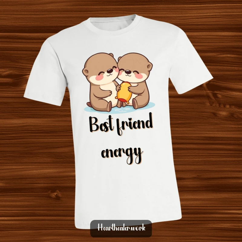 Funny Kawaii Otter T-Shirt: A sweet otter shares a toy, showcasing playful friendship and adorable humor. Great funny gift idea.